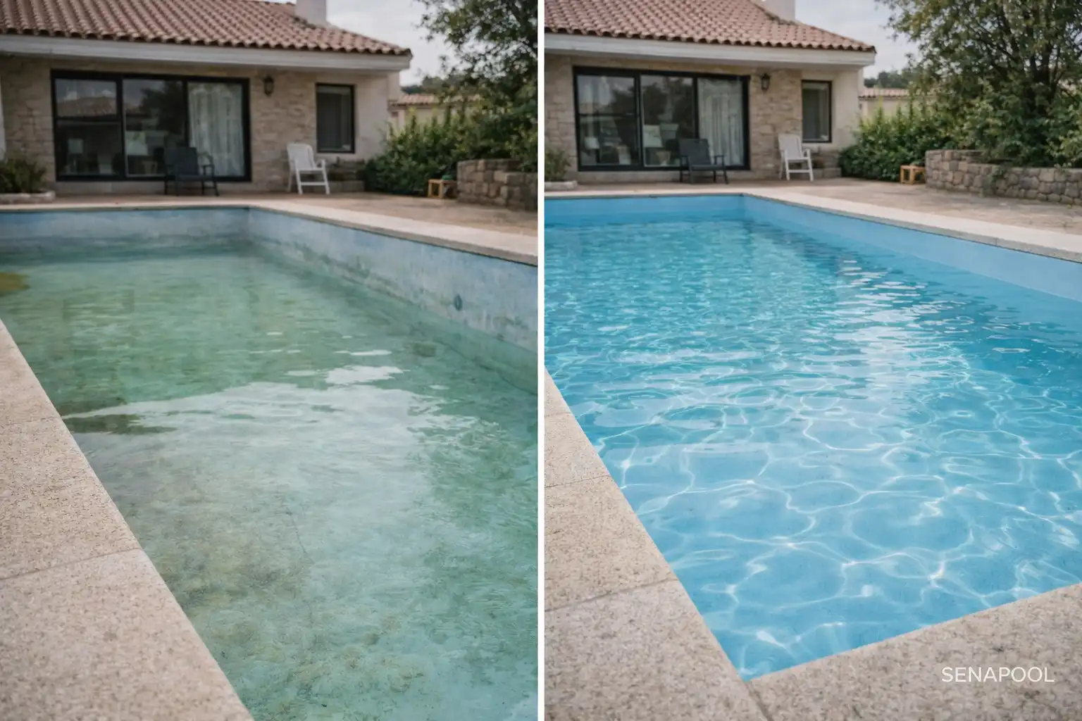 Antes y después de la rehabilitación de una piscina residencial con liner reforzado renolit en madrid | liner piscina | instalación certificada renolit  senapool | liner piscina madrid