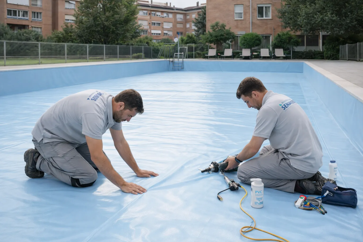 Instalación de liner pvc reforzado en piscina comunitaria en madrid | liner piscina | instalación certificada renolit  senapool | liner piscina madrid