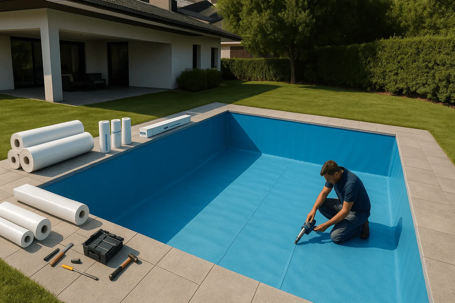 Rehabilitación de piscina con liner pvc reforzado en madrid | liner piscina | instalación certificada renolit  senapool | liner piscina madrid